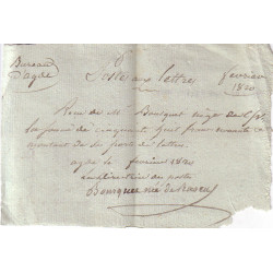 HERAULT - AGDE - POSTES AUX LETTRES - BUREAUX D'AGDE - FEVRIER 1820 - RECU - SIGNATURE DE LA DIRECTICE.